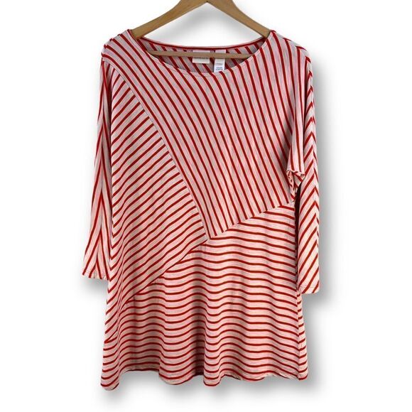 Chico's Tops - Chico’s‎ orange asymmetrical stripe tunic size M